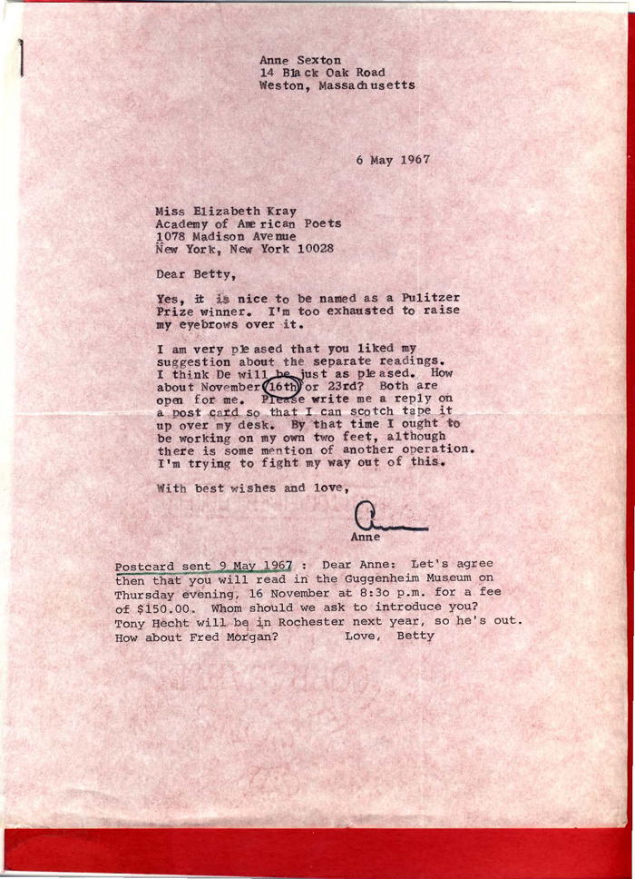 Anne Sexton's 1967 Letter