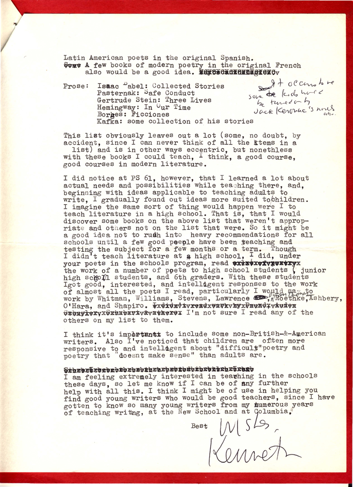 Kenneth Koch's 1969 Letter