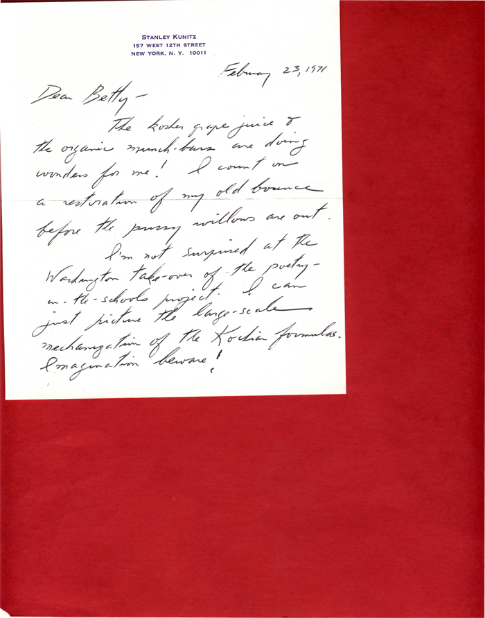 Stanley Kunitz's 1971 Letter