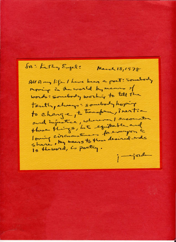 A 1978 postcard from June Jordan